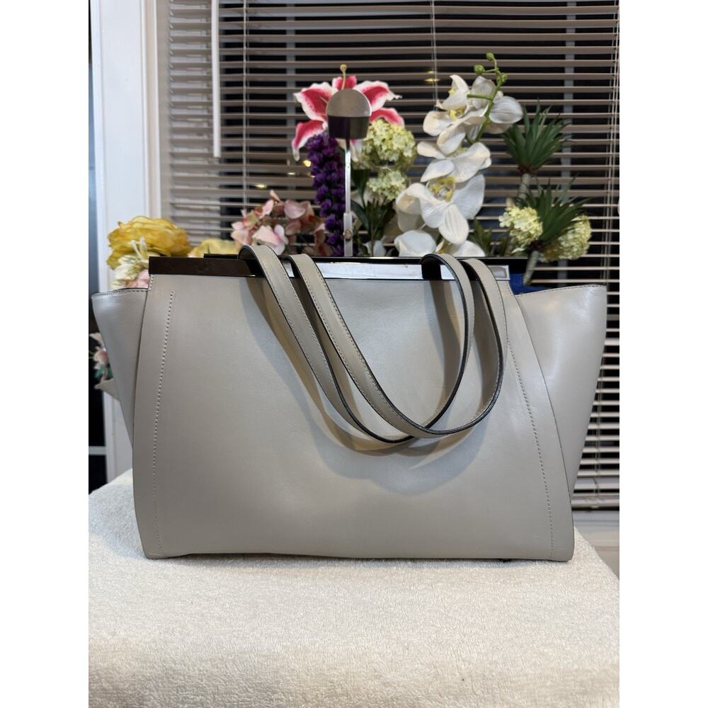 Alberta di Canio Leather GRAY Metal Accent TOTE BAG (BARTHRIFTY